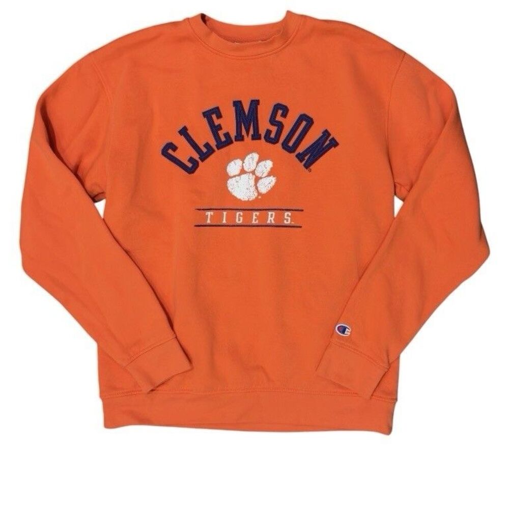 Champion Clemson Tigers Sweatshirt Medium Orange Crew Pullover Sweater NCAA